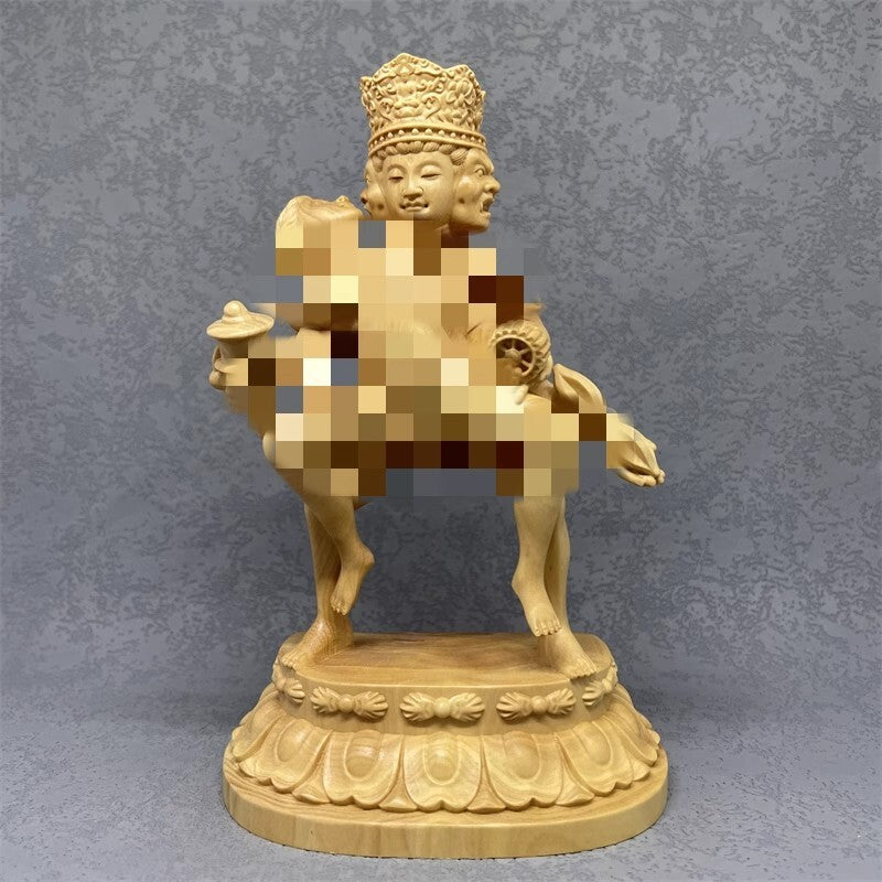 6" New Boxwood Tantra Buddhism Home Hevajra Yab-Yum Happy Love Buddha Statue