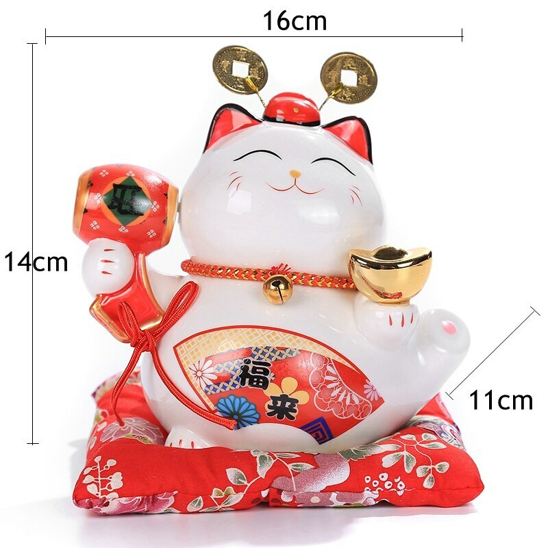 16cm Ceramic Maneki Neko Lucky Cat Money Box Piggy Bank Feng Shui Home DecorGift