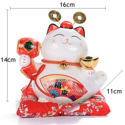 16cm Ceramic Maneki Neko Lucky Cat Money Box Piggy Bank Feng Shui Home DecorGift