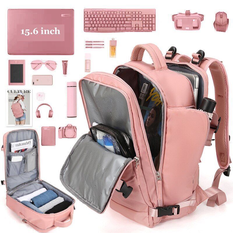 Laptop Backpack USB Charging School Backpack Travel Outdoor Bag 42*31*17 CM Pink