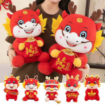 2024 Dragon Year Mascot Plush Toys Cartoon Zodiac Dragon Doll for Celebration