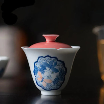 Tea Set Hand Painted Butterfly Porcelain Cover Bowl Single Ceramic Kungfu