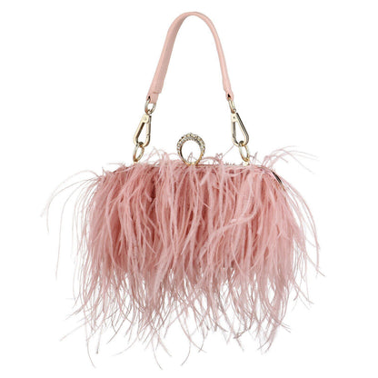 Luxury Ostrich Feather Evening Bag Shoulder Crossbody Bag Party Clutch 19*6*10CM