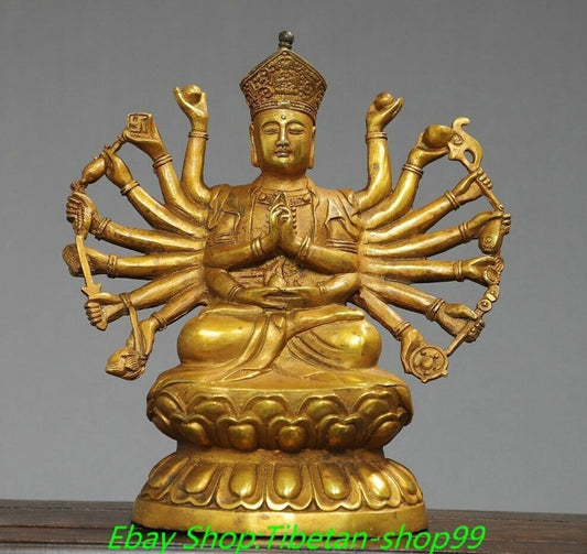 7'' Old Tibet Tibetan Bronze Gilt 18 Hands Maha Cundi Mother Buddha Statue