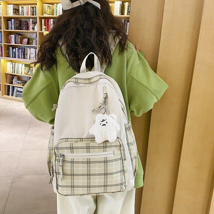 Plaid Backpack Small School Bag Shoulder Backpack Purse 28*12*39 CM Strap 44 CM