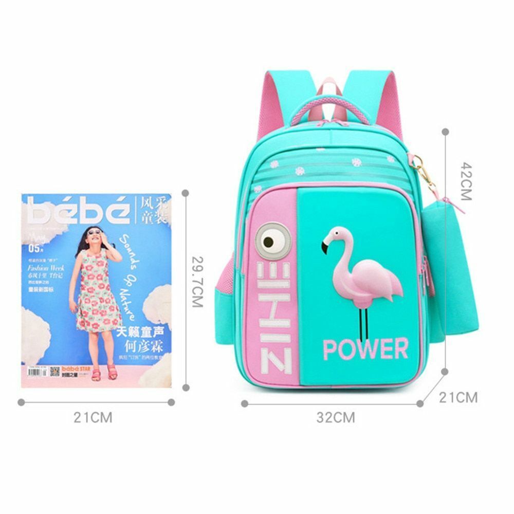 3D Flamingo Bags School Girls Boys Shark Backpack Orthopedic Grades 3-5 Zipper