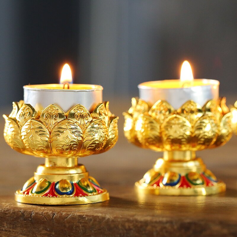 2.1" New Buddhist Lotus Butter Lamp Holder Before Buddha Bodhisattva Changming
