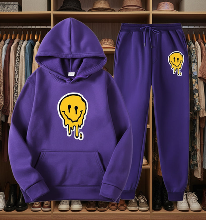 Unisex Winter Fashion Hoodie Set with Smiley Print