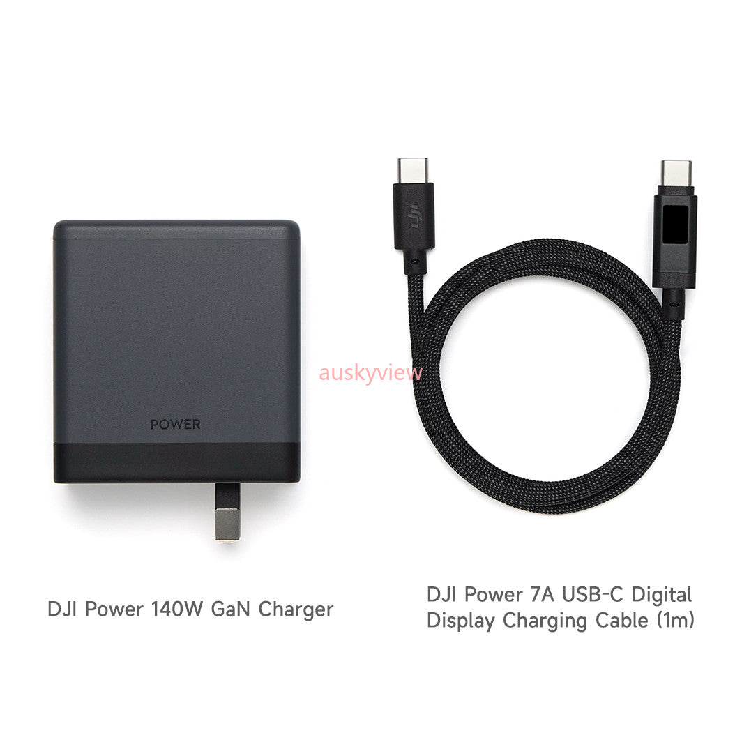 DJI Power 140W GaN Charger Kit–OLED Display Cable,PD 3.1, 3‑Port,For MacBook/DJI