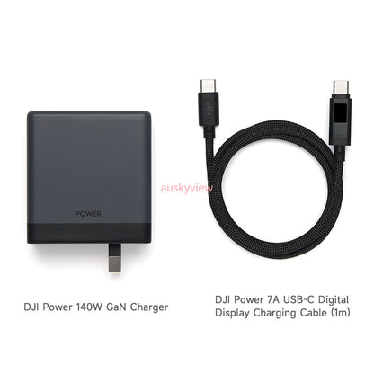 DJI Power 140W GaN Charger Kit–OLED Display Cable,PD 3.1, 3‑Port,For MacBook/DJI