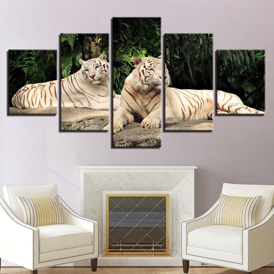 Tiger Couple Wildlife Animals Canvas Prints Painting Wall Art Home Decor 5PCS