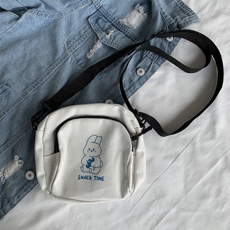 Rabbit Canvas Small Crossbody Bag Casual Student Vintage Purse Handbag Shoulder