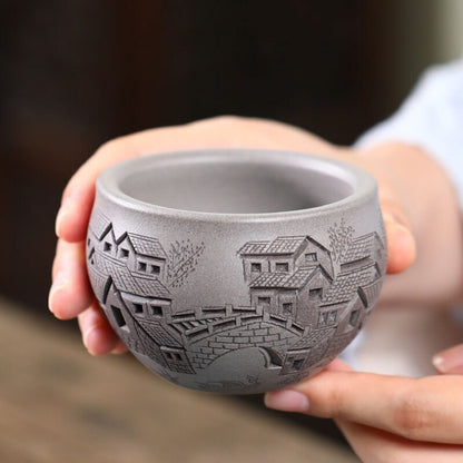 Boutique Tea Cup True Yixing Zisha Purple Clay Master Cup Marked Hand Carved New