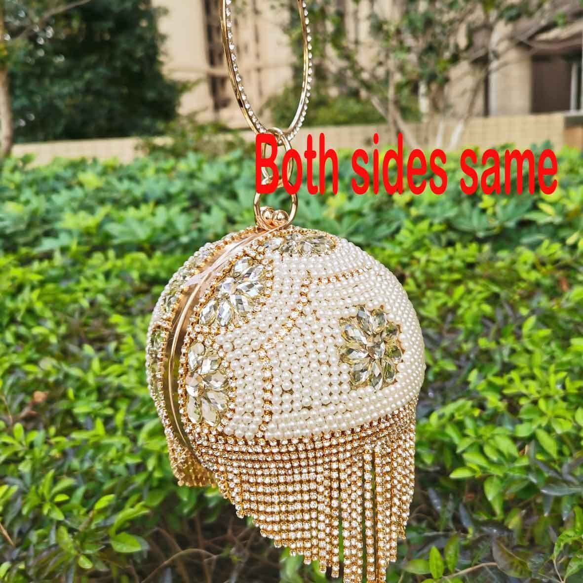 Golden Silver Beaded Ball Bag Tassels Purse Handbag Crystal Clutch Shoulder Bags