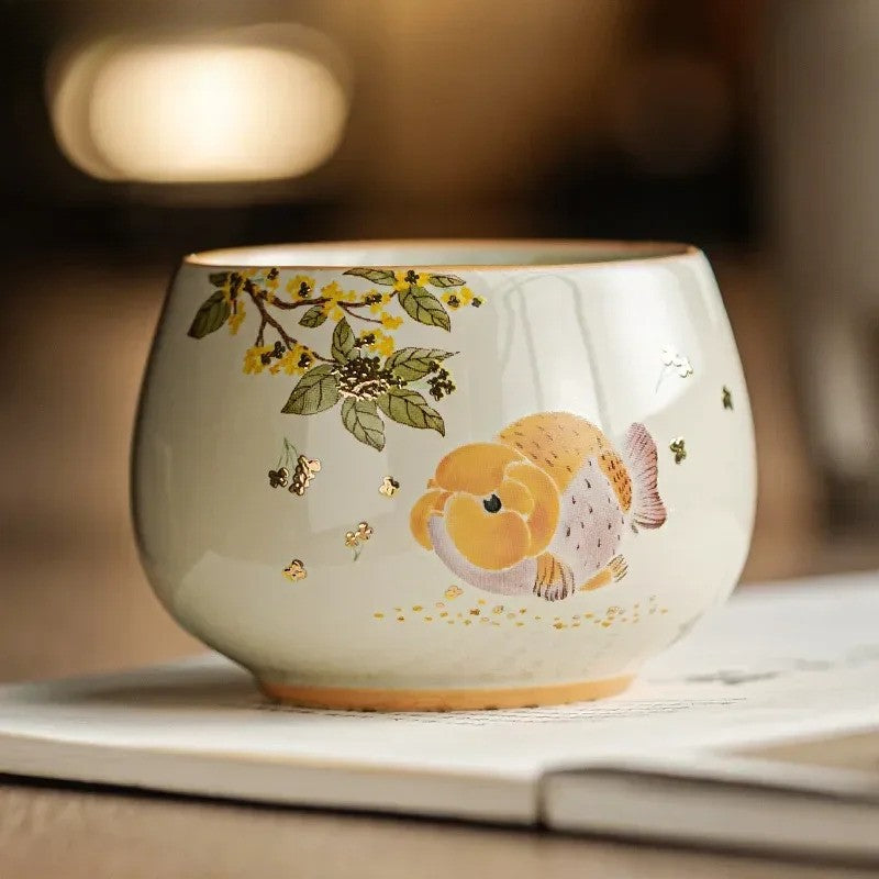 170ml Ceramic Carp Teacup Meditation Cup Handmade Tea Bowl Pu'er Master Cup