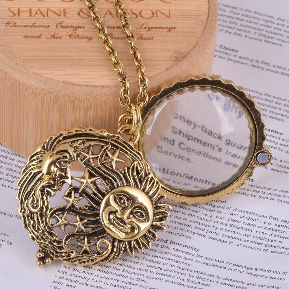 Women Necklace Fashion Jewelry Alloy Gold Sun Moon Star Magnifier Glass Pendant