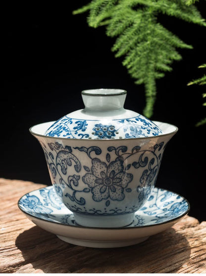 170ml Blue Gaiwan Ceramic Tea Bowl Household Tea Cup Tea Tureen Tea Set