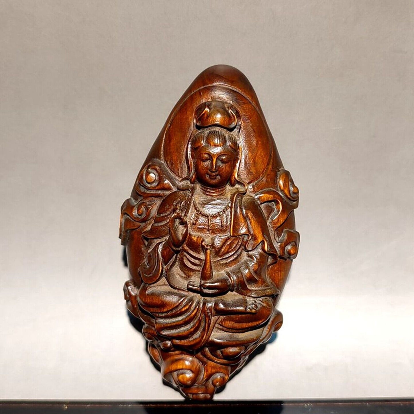 Wood Figure of Guanyin zen bodhisattva Kwan-yin statue buddha meditation wooden