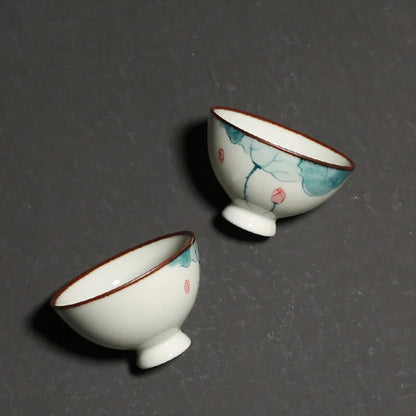 Ceramic Teacup Cup Hand Painted Lotus Tea Bowl Master Cup Handmade Tea Set