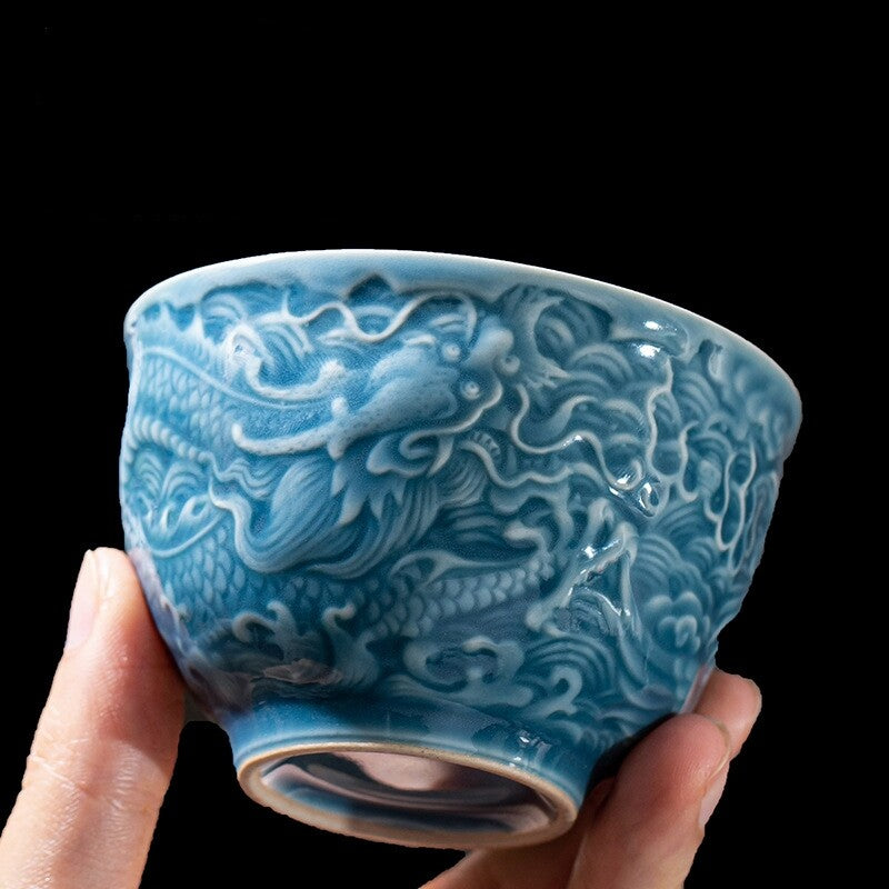 Porcelain Tea Cup Dragon Relief Handmade Master Cup 115ml Personal Ceramic Cup