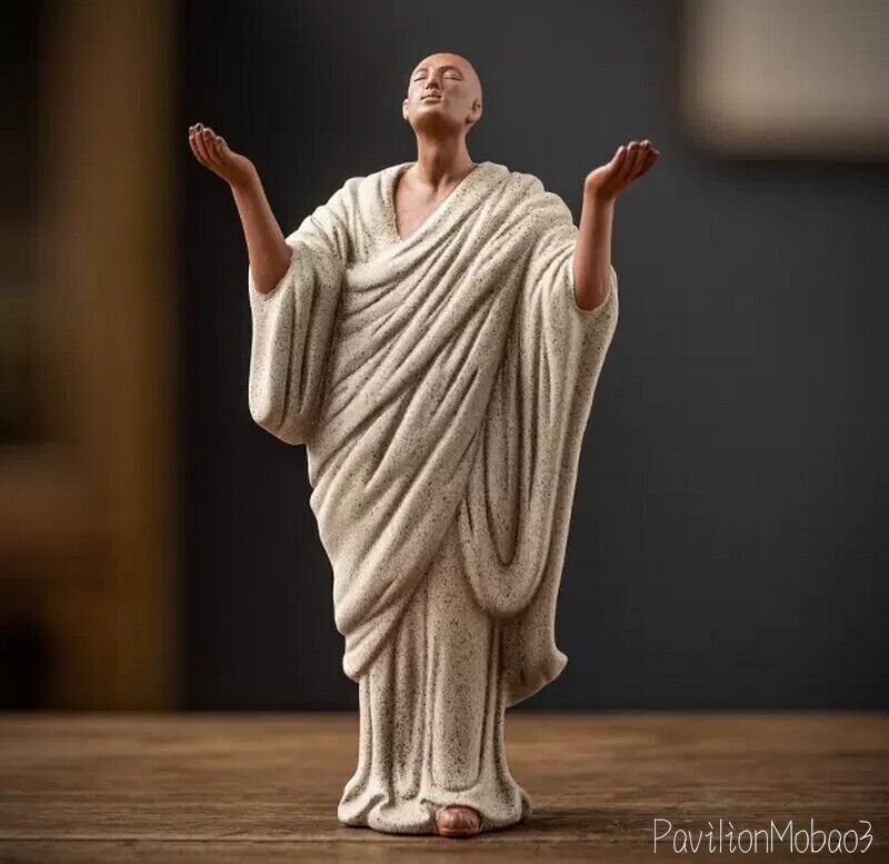 Chinese Zi Sha Clay Heavenward Monk Statue Buddha Buddhism Zen Standing Figure