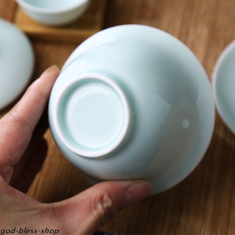 Jingdezhen Porcelain Gaiwan Celadon Tureen Covered Bowl With Lid Cup Saucer New