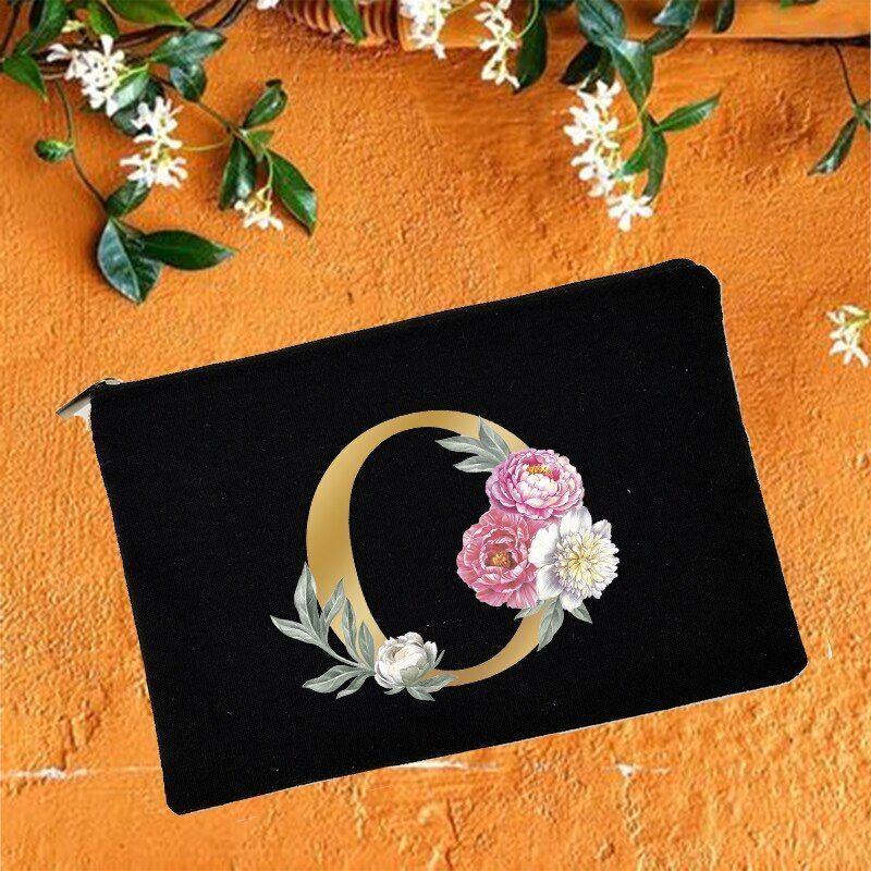 Makeup Bag Floral Alphabet Print Cosmetic Case Bridal Party Pouch Purse 14*22 CM