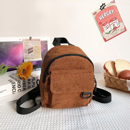 College Style Soft Fabric Backpack School Bag Corduroy School Backpack Striped