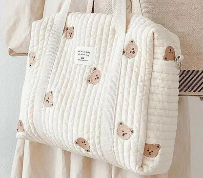 Flower Embroidery Pattern Baby Beige Zipper Diaper Handbag Luggage Bag
