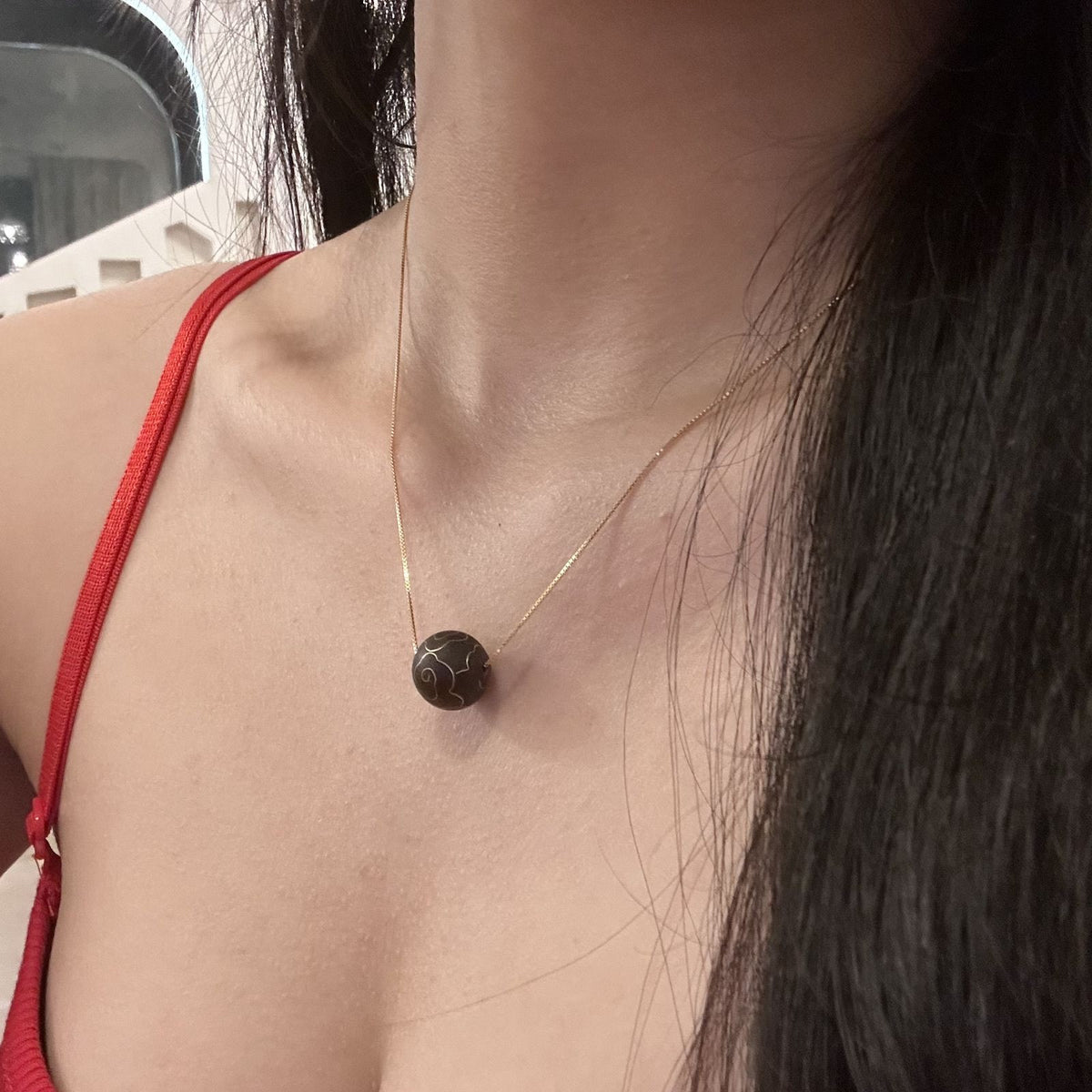 Agarwood Fortune Bead Necklace 12mm Inlaid Lucky Cloud Clavicle Chain