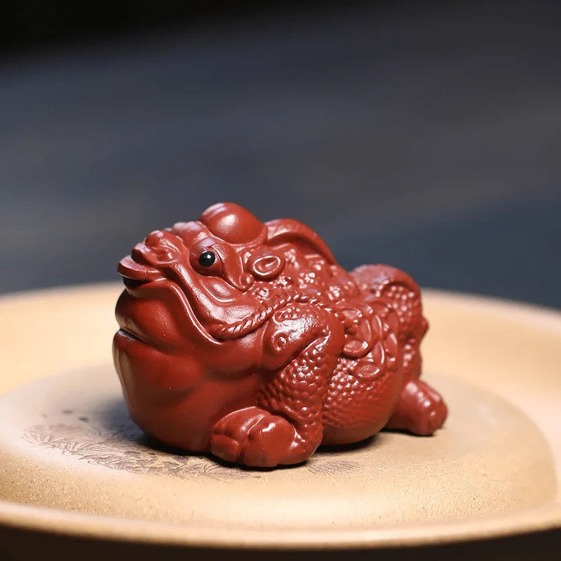 1Pc Yixing Purple Clay Tea Pet Golden Toad Wealth Attracting Ornament Handmade