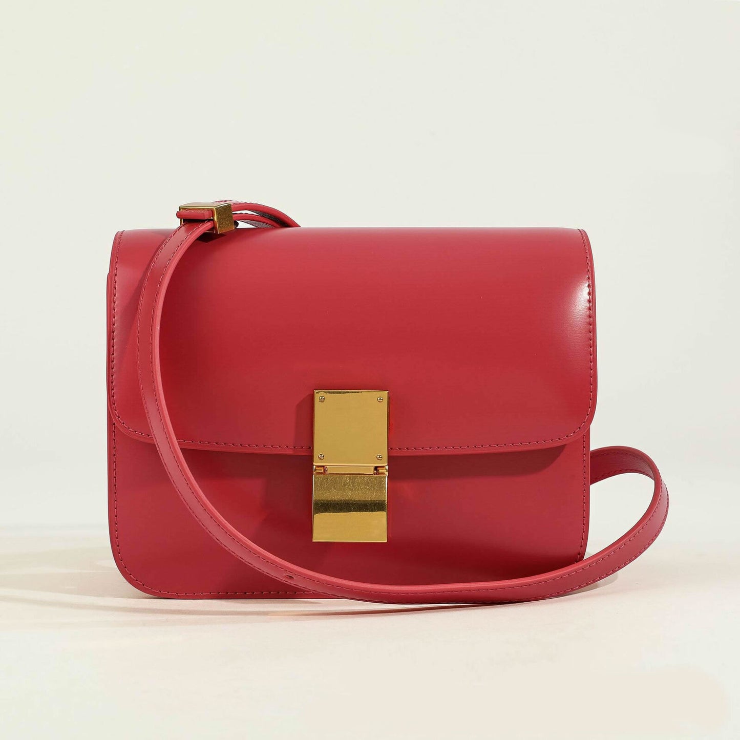 20/24cm Real Leather Small Flap Purse Clutch Box Shoulder Bag Crossbody Handbag