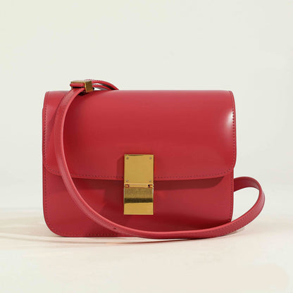 20/24cm Real Leather Small Flap Purse Clutch Box Shoulder Bag Crossbody Handbag