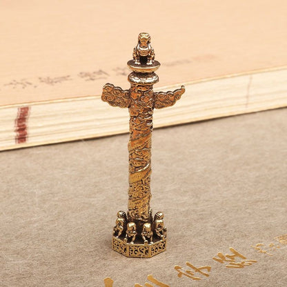 2PCS Brass Huabiao Column Ornament Dragon Pillar Chinese Style Desktop Decor