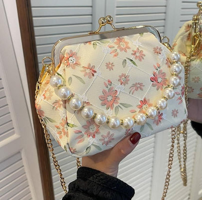 Flowers Bags Wedding Handbag Vintage Clutch Purse Metal Frame 22*15.5*10CM Shell