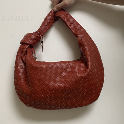 Leather Handbag Mini Shoulder Bag Purse Style Silver Weave Soft Underarm Bags