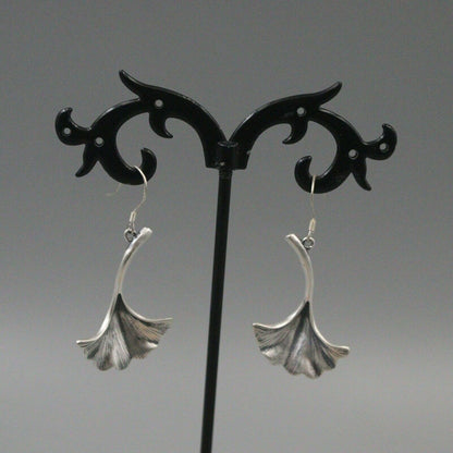 Pure S925 Sterling Silver Earrings Women Lucky Ginkgo Leaf Dangle Earrings Gift