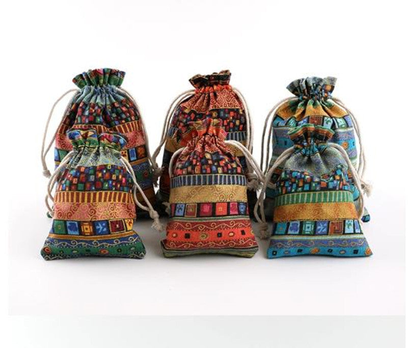 10pcs Retro Drawstring Linen Jewelry Storage Bags Pouch Purse Jewels Organizer
