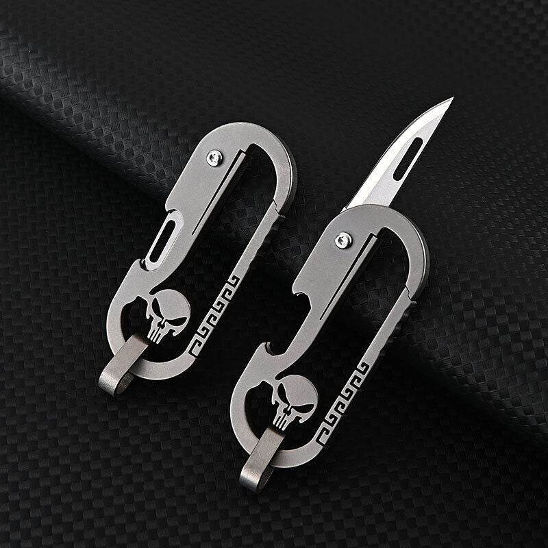 Titanium Key Chain Carabiner Bottle Opener Foldable Knife Outdoor EDC Multi Tool