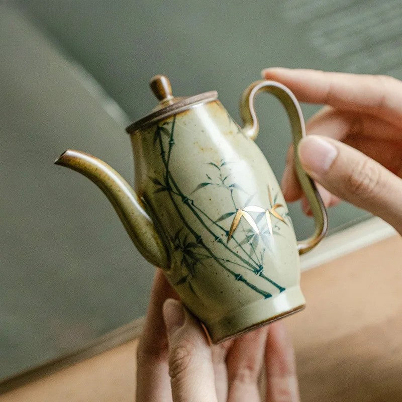 Glazed Ceramic Teapot Pure Hand-painted Bamboo Filter Pot Tea Soaking Kettle