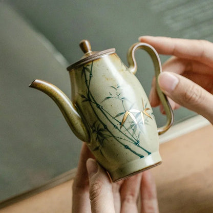 Glazed Ceramic Teapot Pure Hand-painted Bamboo Filter Pot Tea Soaking Kettle