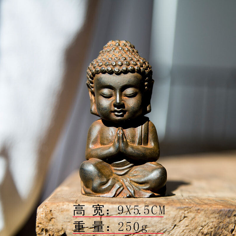 Chinese Iron Rust Shakyamuni Tathagata Buddha Statue Tea Pet Decor Collection