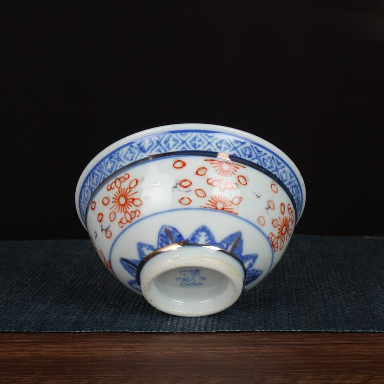 3.3" Collection Chinese Jingdezhen Blue-and-white Porcelain Gild Red Glaze Cup