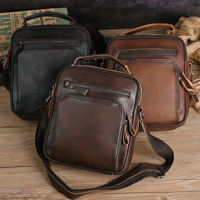 Men's Real Cow Leather Vintage Messenger/Shoulder Bag Crossbody Bag 8" Handbags