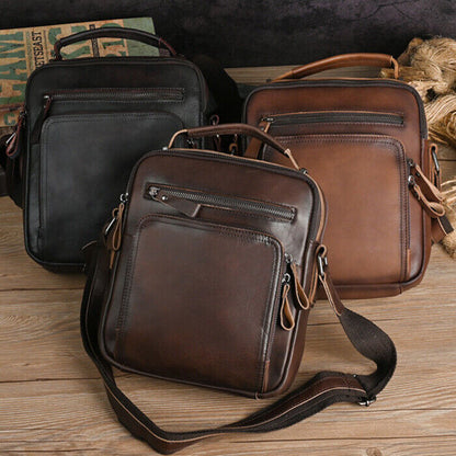 Men's Real Cow Leather Vintage Messenger/Shoulder Bag Crossbody Bag 8" Handbags