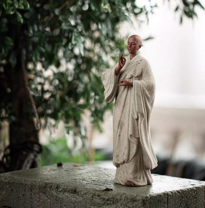 New 8.9"in Chinese Zi Sha Clay Monk Statue Buddha Buddhism Zen Figure Decor