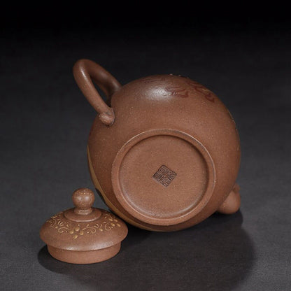 vintage chinese yixing purple clay teapot zisha ceremony painted kylin tea set
