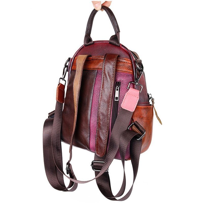 Cowhide Retro Style Genuine Leather Backpack Small School Knapsack Bag 20L Brown