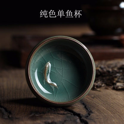 Chinese Longquan Celadon Porcelain China Tea Cup and Saucer Tea Bowl with Golden