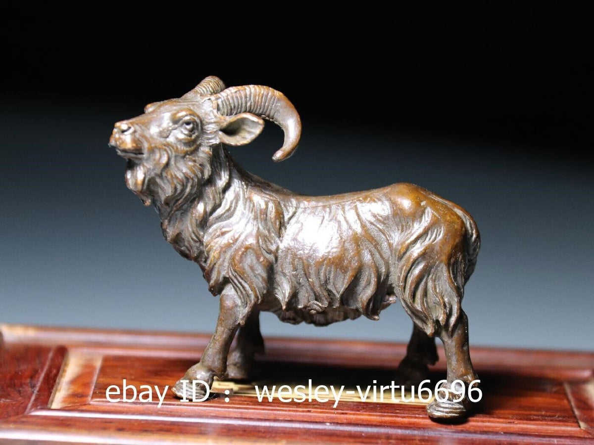 Chinese Dynasty Folk Old Antique Red Copper Animal Goat Sheep Art Statue 8cm